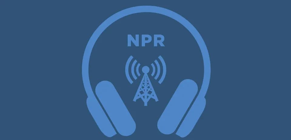Logo de NPR con auriculares y torre de radio