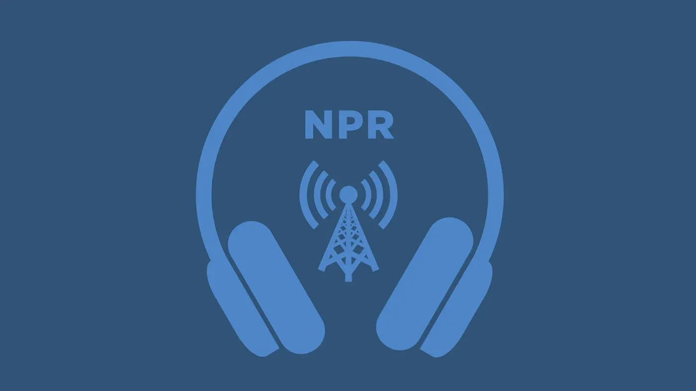 Logo de NPR con auriculares y torre de radio