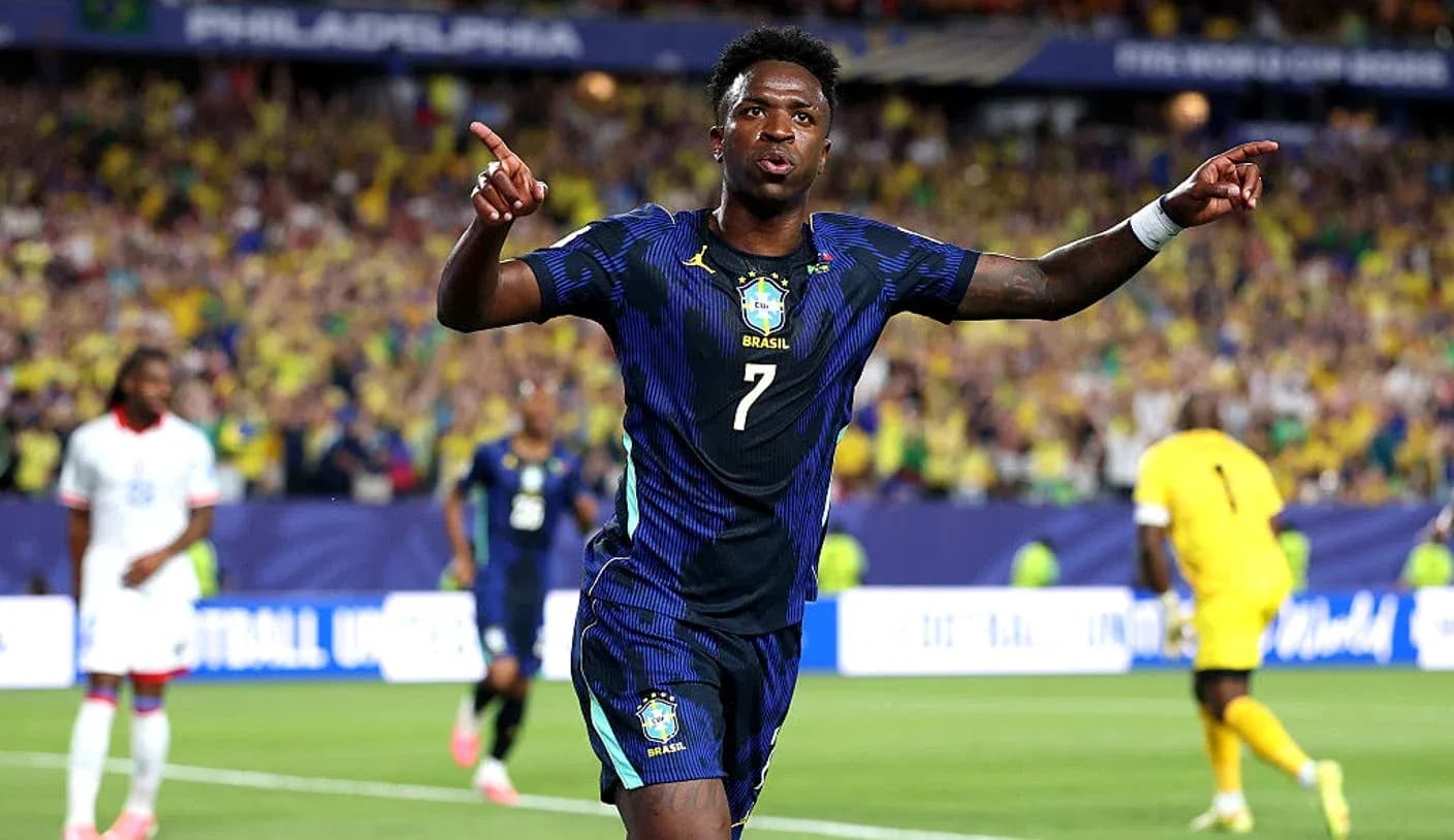 Vinicius Jr. celebrando un gol con Brasil en el estadio Vinicius Jr. celebrando un gol con Brasil en el estadio