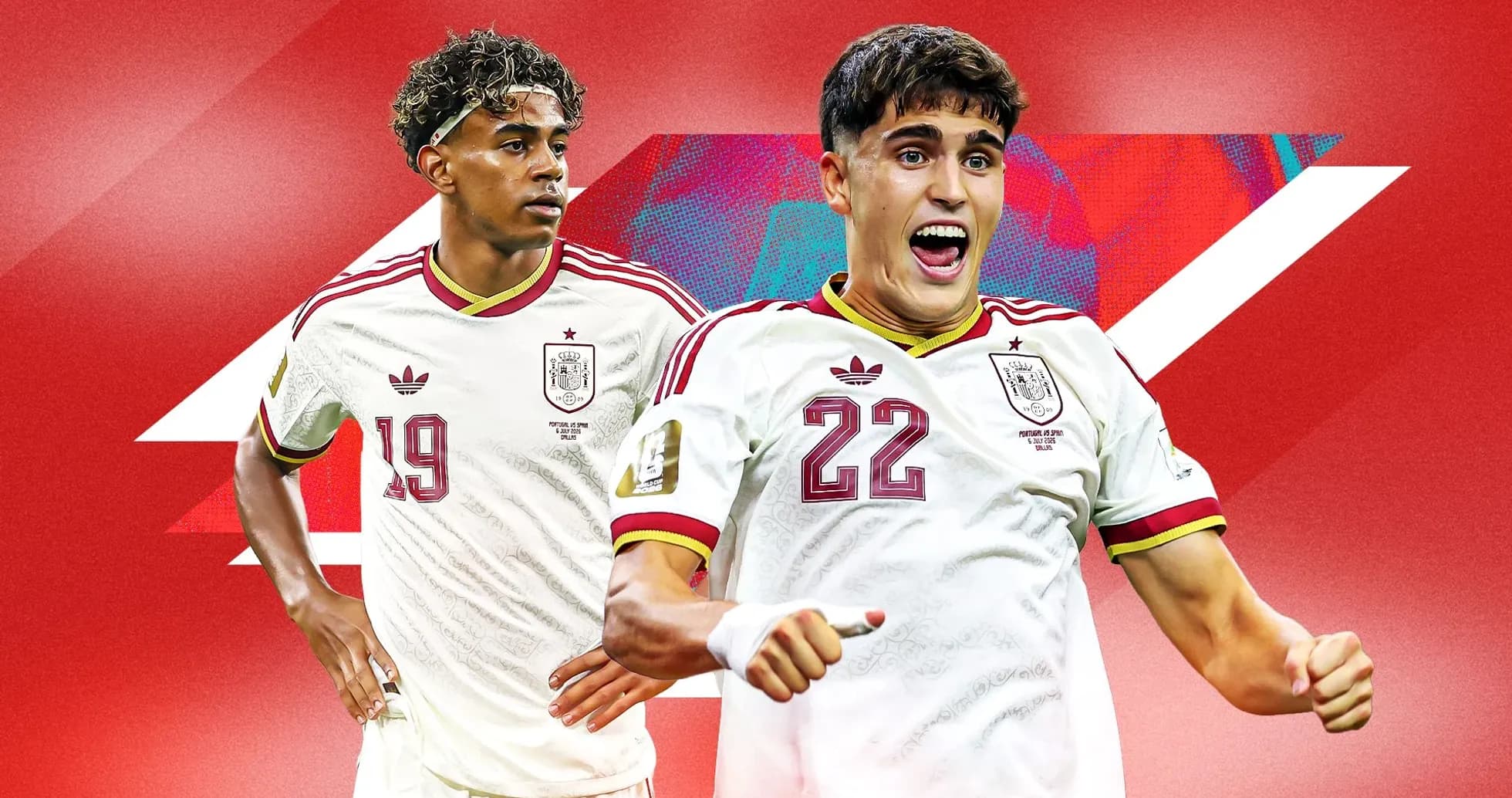 Jugadores de España en fondo rojo celebrando Jugadores de España en fondo rojo celebrando