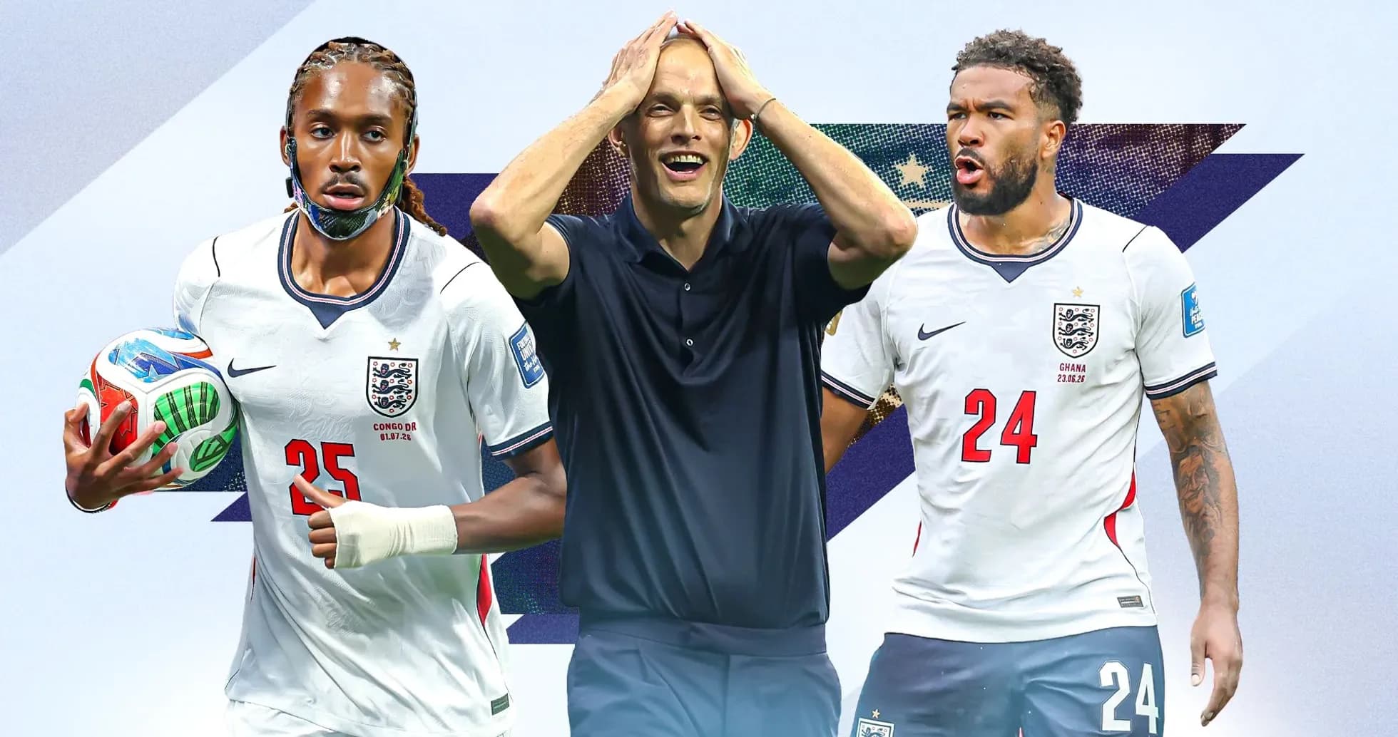 Jugadores de Inglaterra y entrenador en acción Jugadores de Inglaterra y entrenador en acción