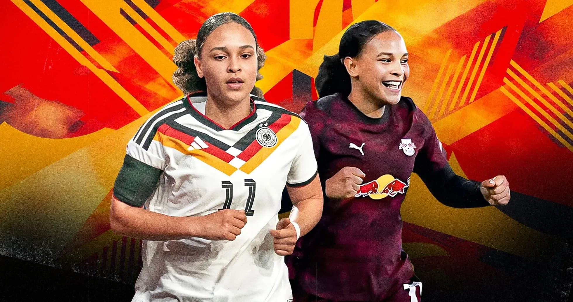 Jugadoras de fútbol en acción con fondo colorido Jugadoras de fútbol en acción con fondo colorido