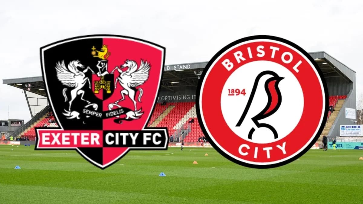 Logos de Exeter City y Bristol City en el estadio Logos de Exeter City y Bristol City en el estadio