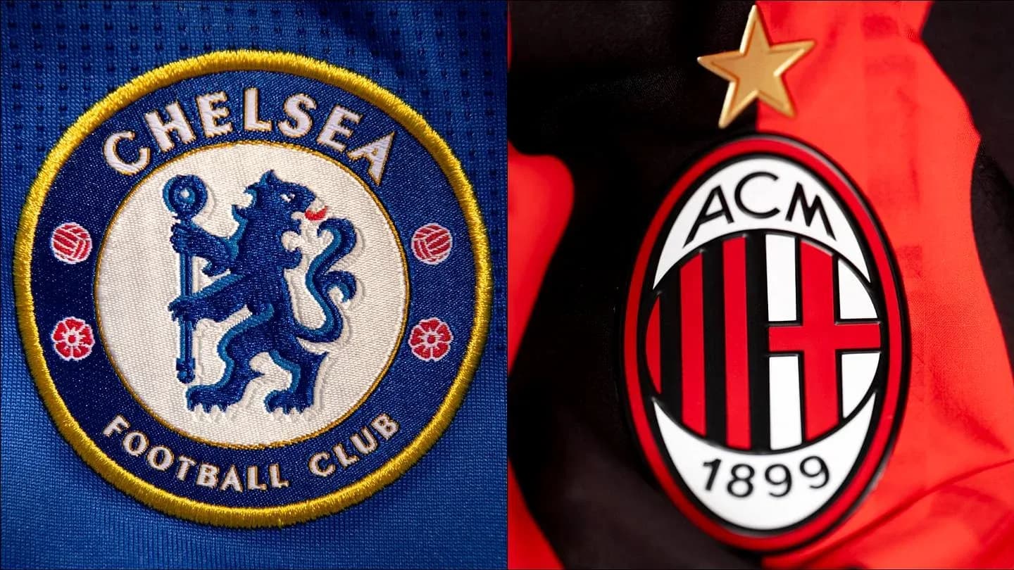 Logos de Chelsea FC y AC Milan en camisetas Logos de Chelsea FC y AC Milan en camisetas