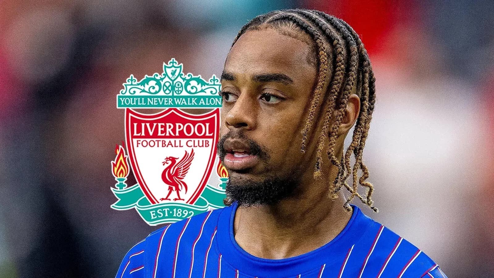 Jugador de Liverpool con camiseta azul y trenzas Jugador de Liverpool con camiseta azul y trenzas
