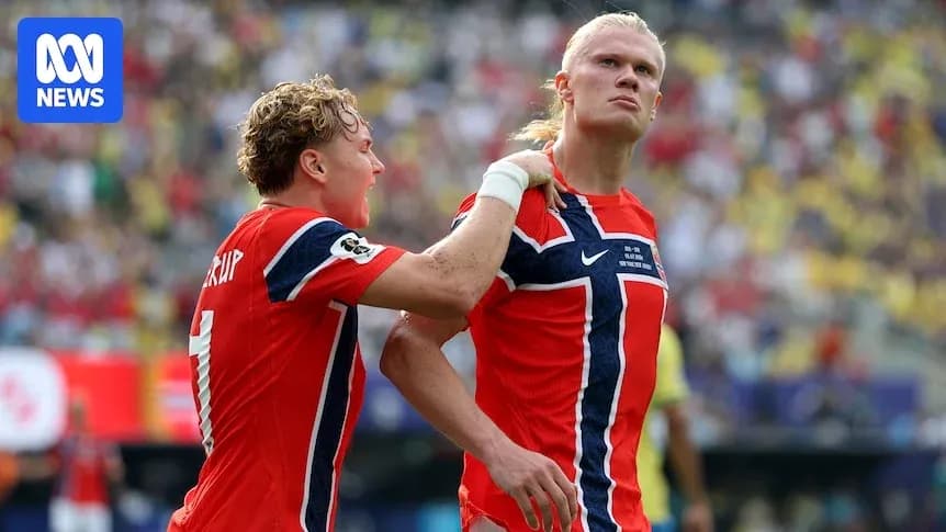 Jugadores de Noruega celebrando un gol en partido Jugadores de Noruega celebrando un gol en partido