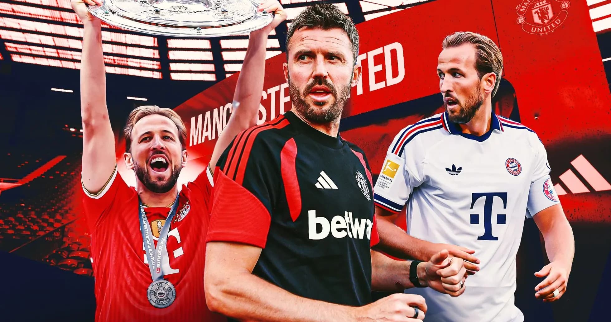 Tres jugadores de fútbol en fondo de Manchester United Tres jugadores de fútbol en fondo de Manchester United