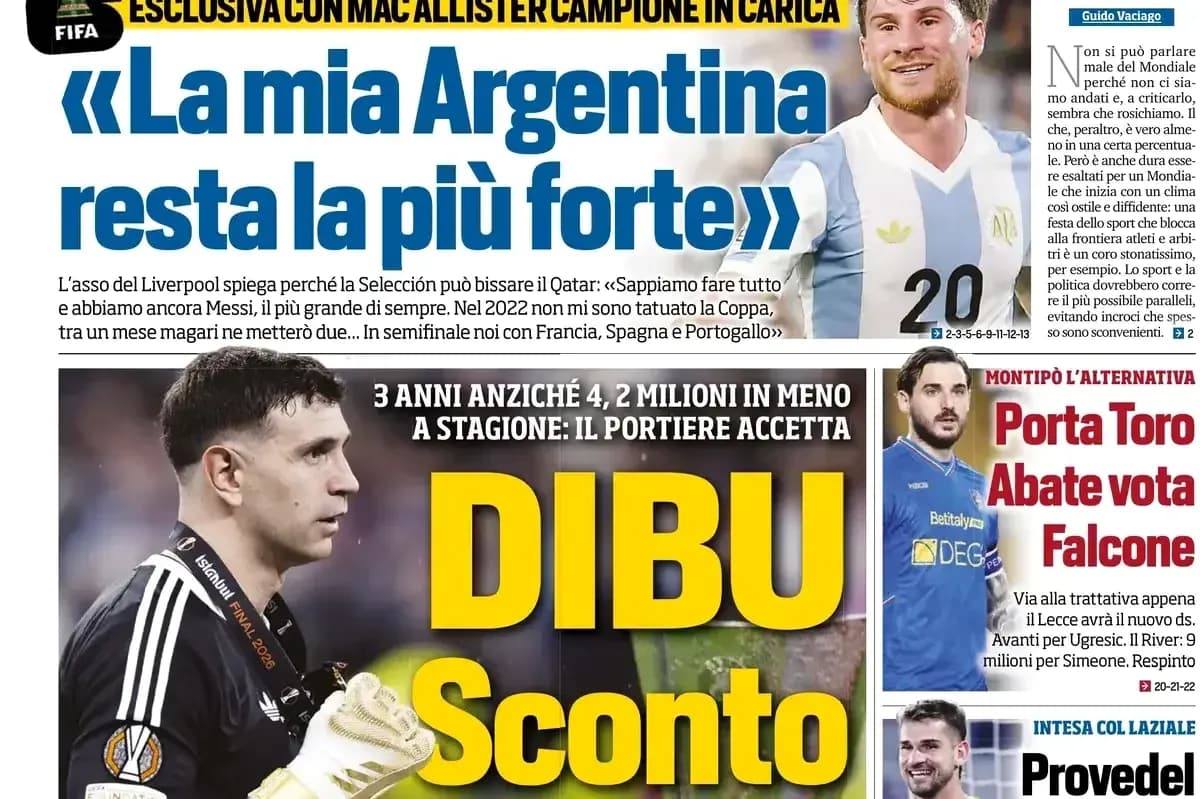 Titular de periódico sobre Argentina y jugadores Titular de periódico sobre Argentina y jugadores