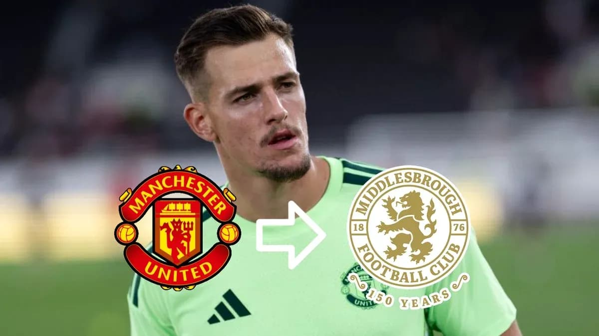 Jugador de fútbol con logotipos de Manchester United y Middlesbrough Jugador de fútbol con logotipos de Manchester United y Middlesbrough