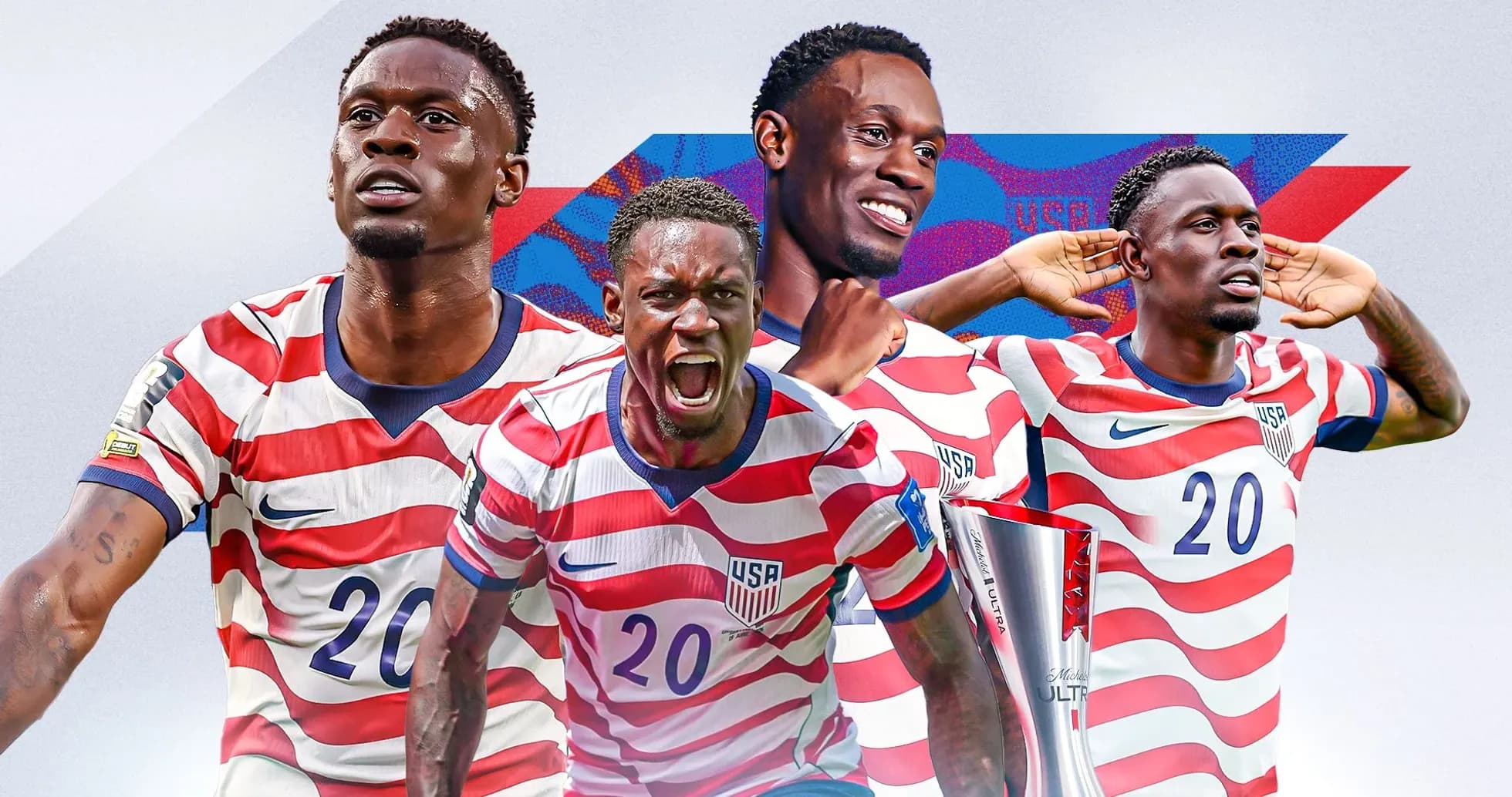 Jugador de Estados Unidos celebrando con camiseta de rayas Jugador de Estados Unidos celebrando con camiseta de rayas