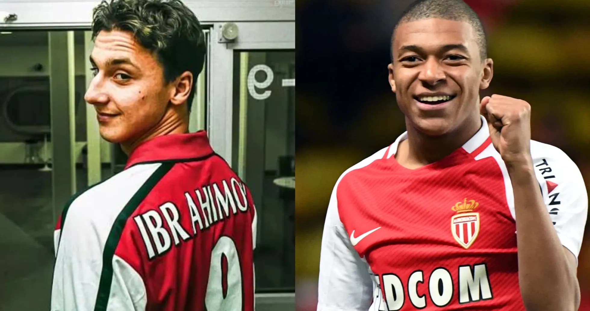 Zlatan Ibrahimović y Kylian Mbappé en camisetas de sus equipos Zlatan Ibrahimović y Kylian Mbappé en camisetas de sus equipos