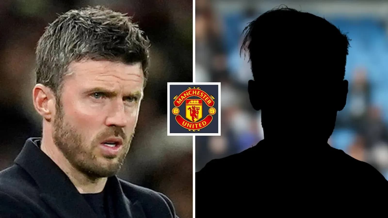 Michael Carrick y silueta de jugador con logo de Manchester United Michael Carrick y silueta de jugador con logo de Manchester United