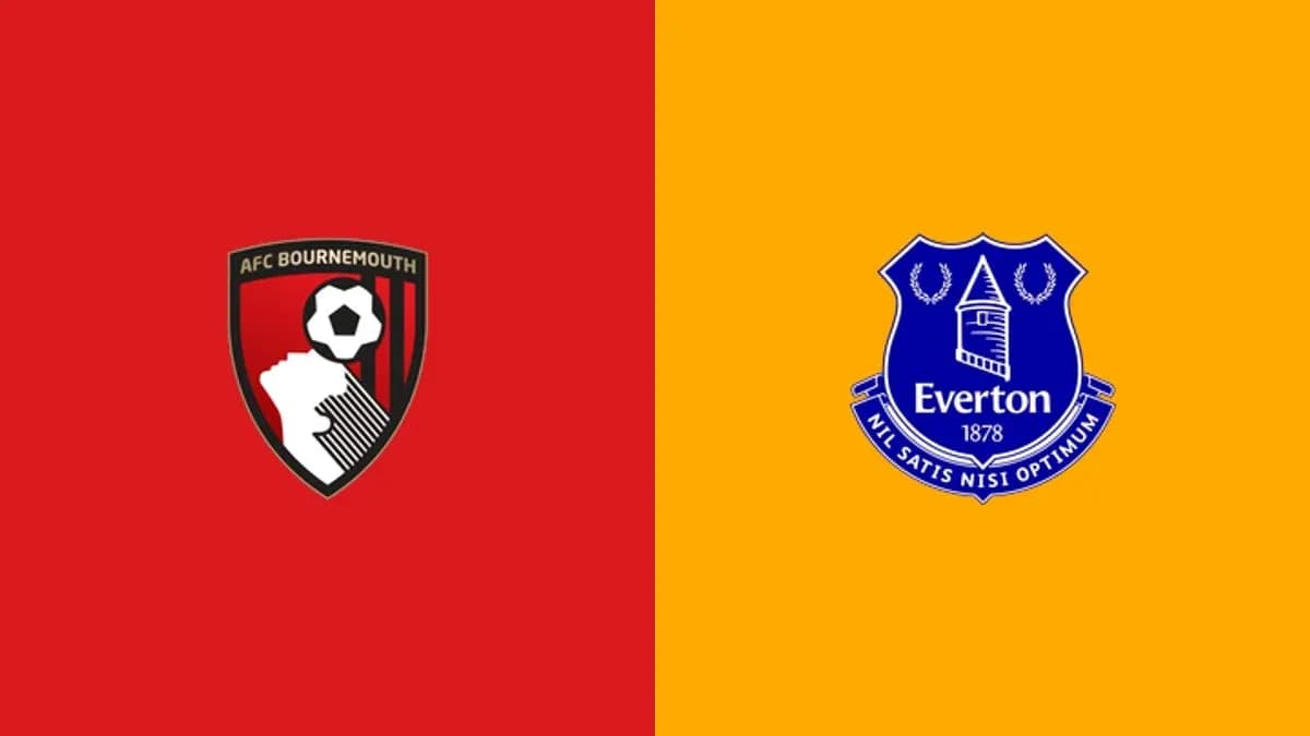 Logos de AFC Bournemouth y Everton en fondo colorido Logos de AFC Bournemouth y Everton en fondo colorido