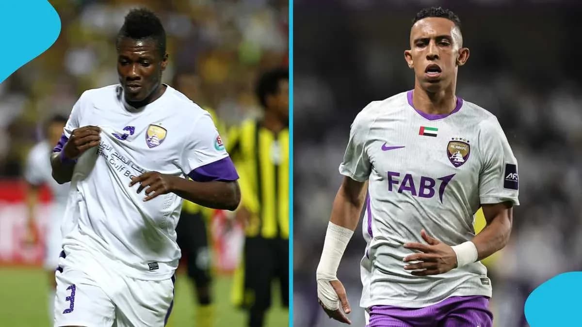 Dos jugadores de Al Ain en acción durante el partido Dos jugadores de Al Ain en acción durante el partido