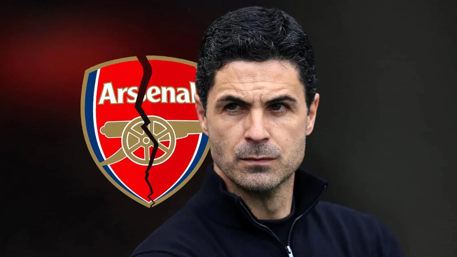 Entrenador de Arsenal frente al escudo del equipo Entrenador de Arsenal frente al escudo del equipo