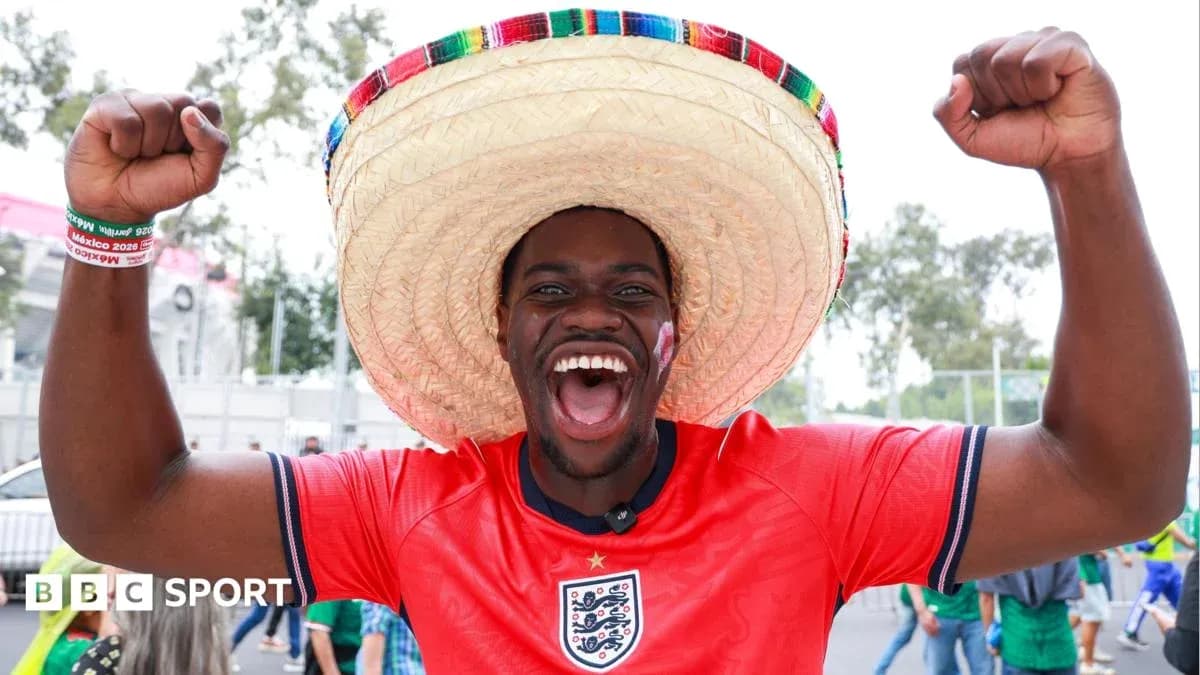Fan celebrating in sombrero and England jersey Fan celebrating in sombrero and England jersey