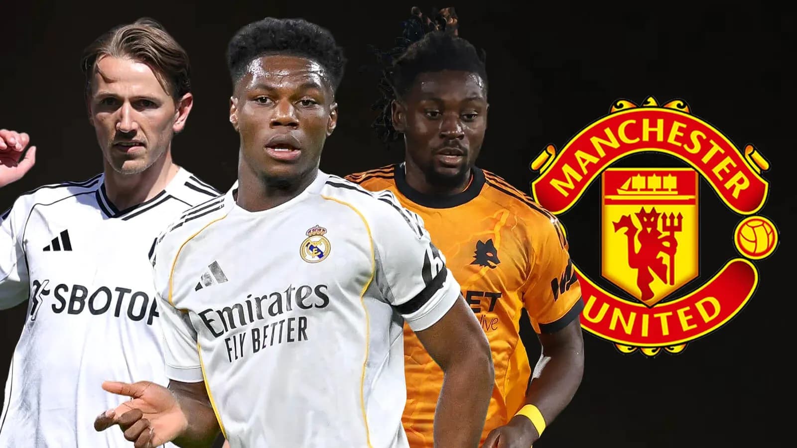 Tres jugadores de fútbol con el logo de Manchester United Tres jugadores de fútbol con el logo de Manchester United
