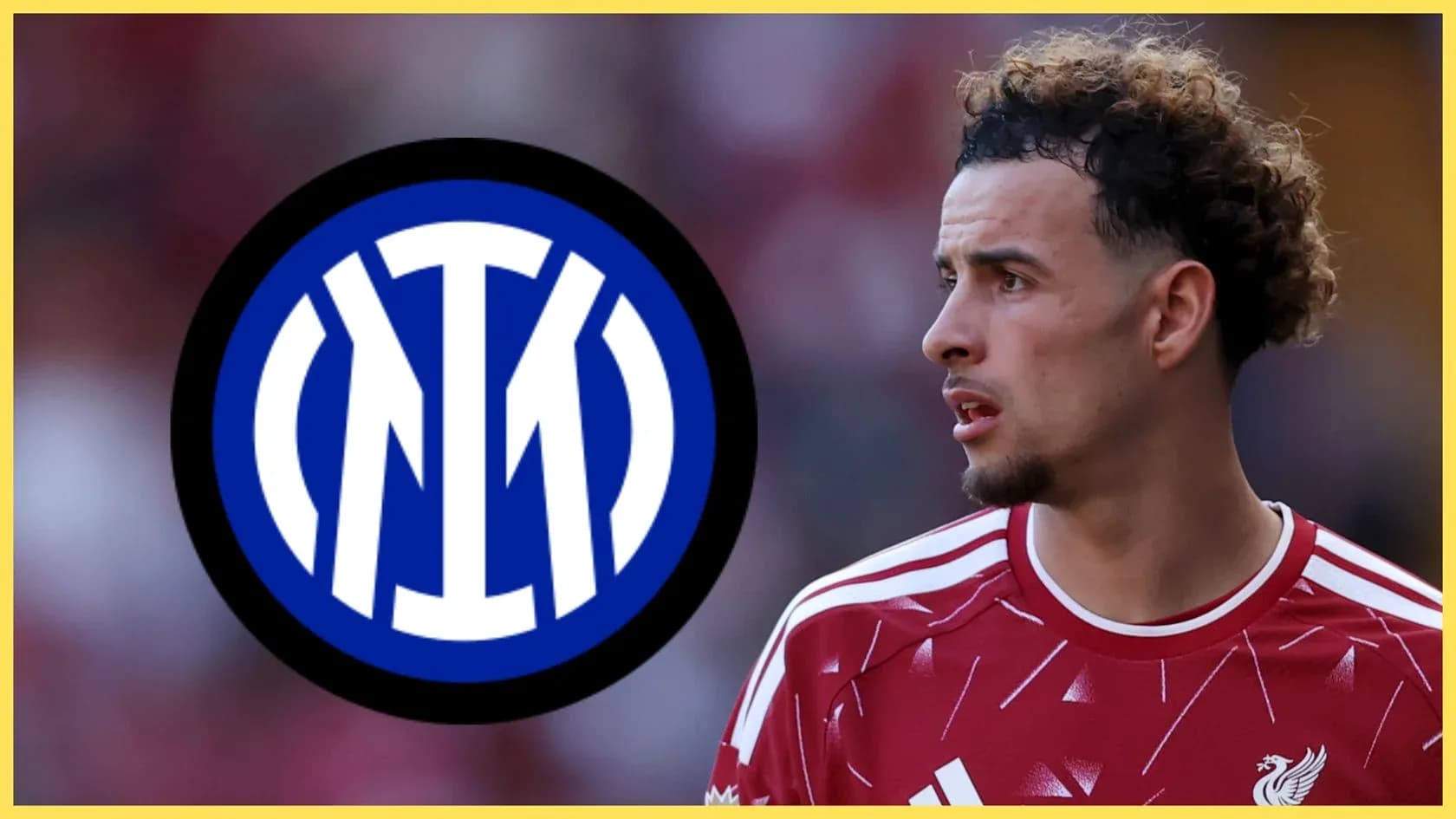 Jugador de fútbol con camiseta de Liverpool y logo de Inter Jugador de fútbol con camiseta de Liverpool y logo de Inter