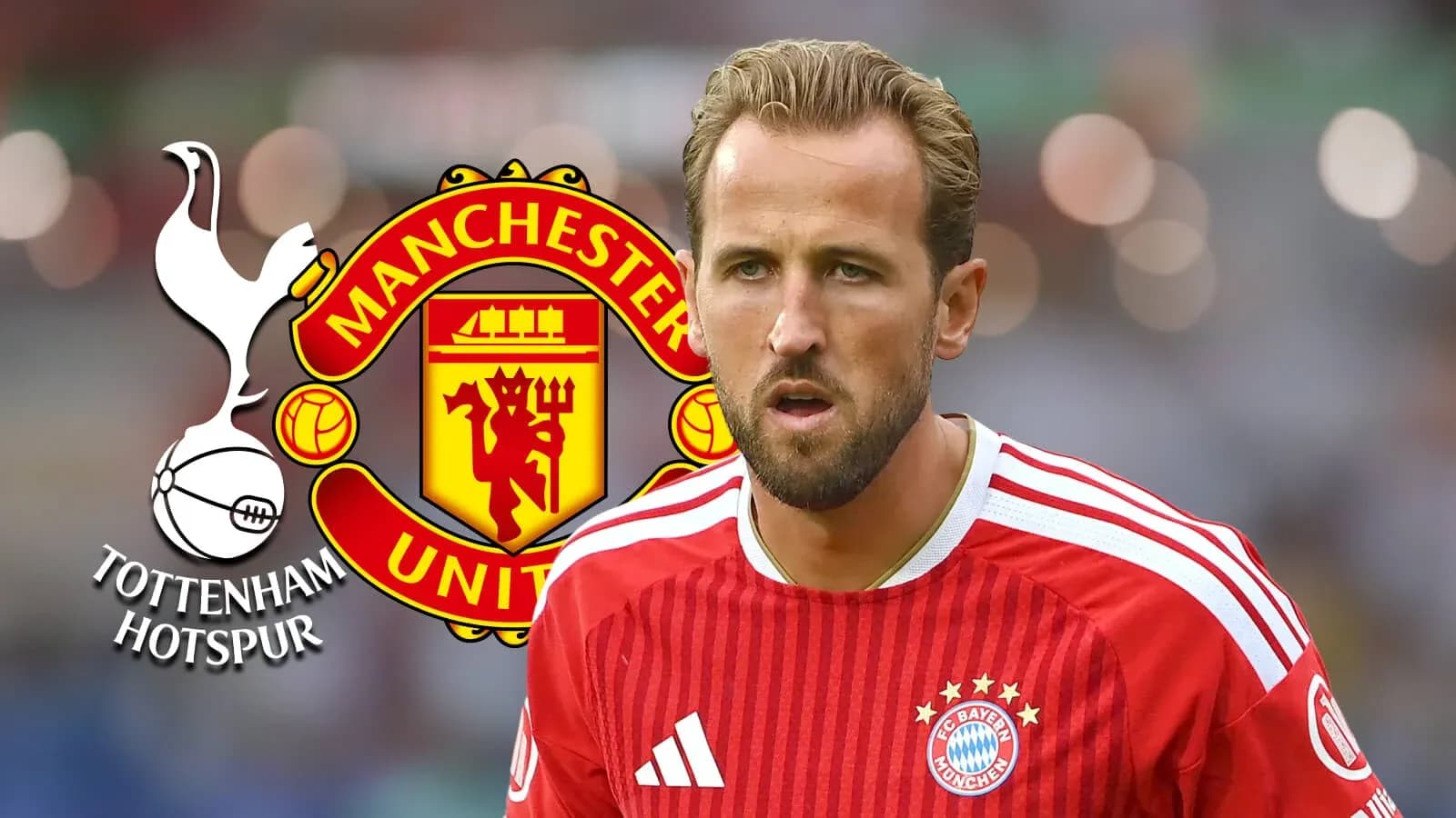 Harry Kane en uniforme del Bayern Múnich con logotipos Harry Kane en uniforme del Bayern Múnich con logotipos