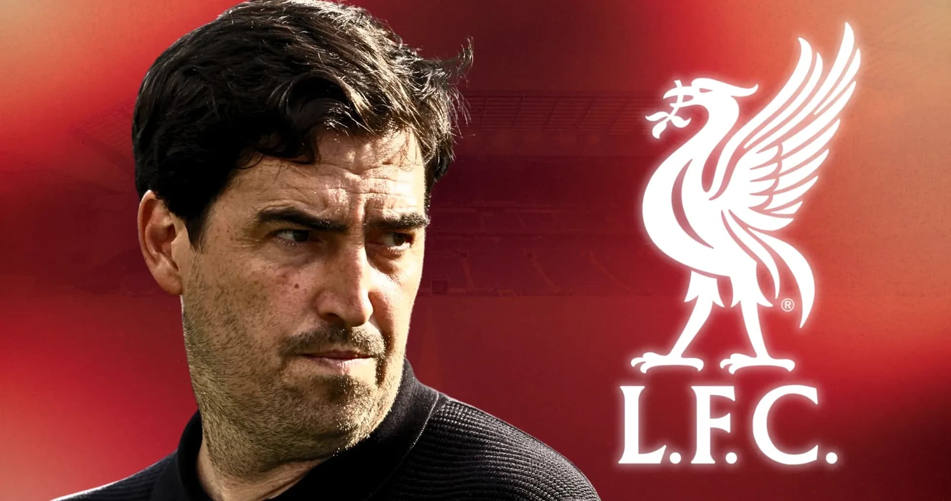 Entrenador con logo de Liverpool en fondo rojo Entrenador con logo de Liverpool en fondo rojo