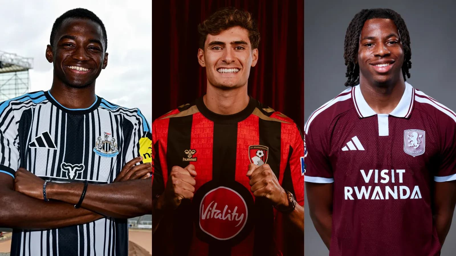 Tres jugadores de fútbol en sus camisetas de equipo Tres jugadores de fútbol en sus camisetas de equipo